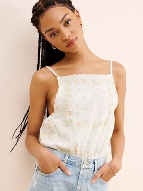 Free People precious Bodysuit Floral Scallop-Trim Spaghetti Strap